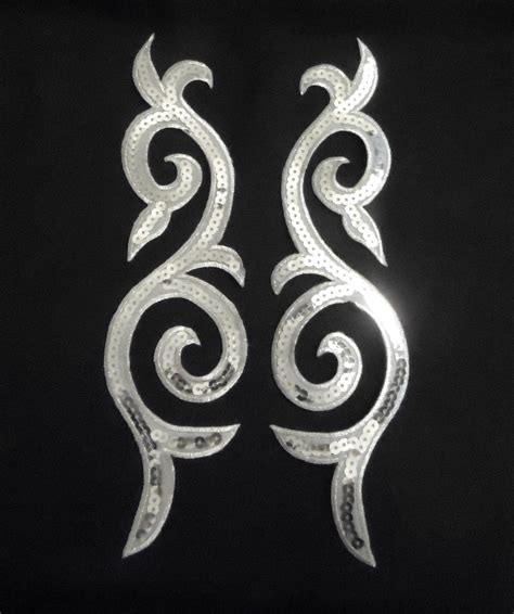 Sequin Scroll Silver Appliques Mirror Pair Set Of Metallic Etsy Uk