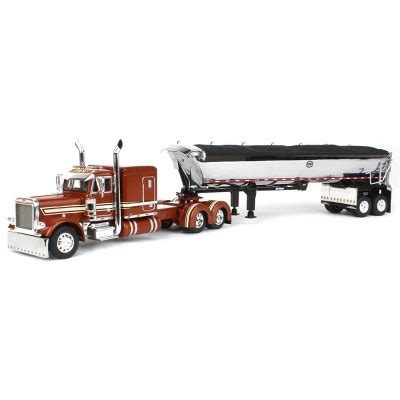 1 64 Orange Peterbilt 379 63in Flattop Sleeper W Chrome Mac Trailer 60