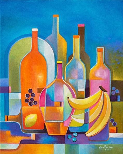 Cubist Abstract Oil Painting Original Artwork Wine By Marlinavera