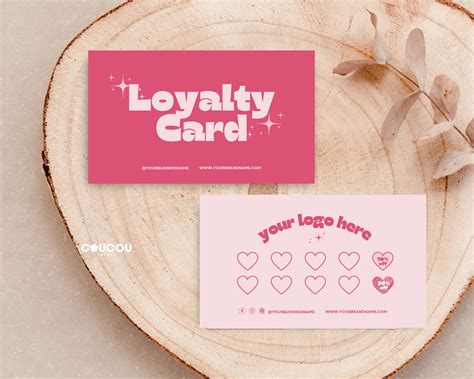 Retro Pink Loyalty Card Printable Template Canva Customer Etsy