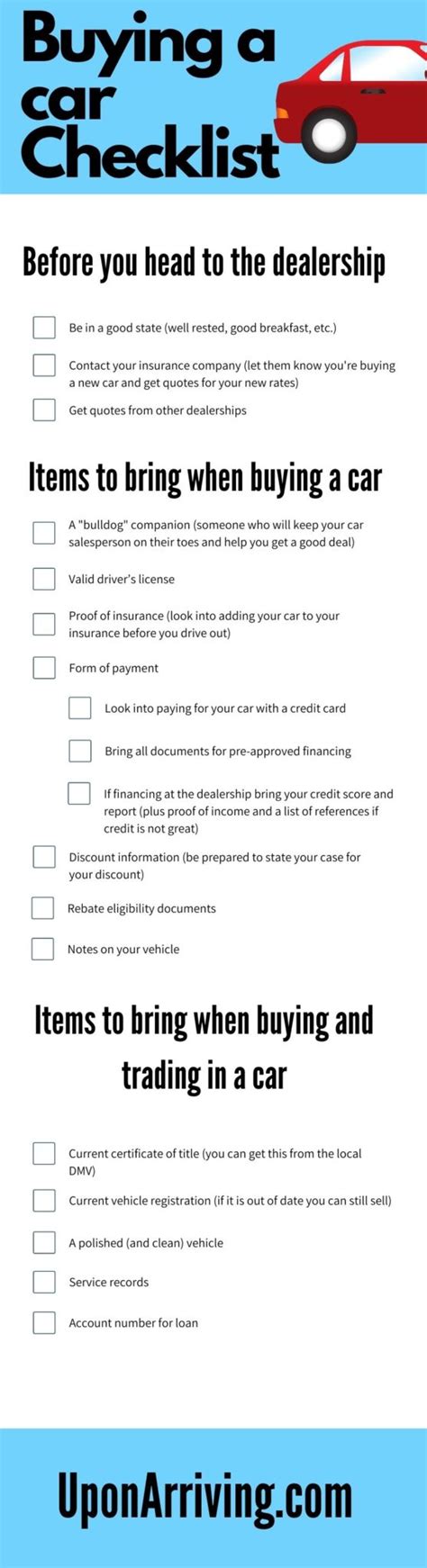 What To Bring When Buying A Car Detailed Checklist 2021 Uponarriving