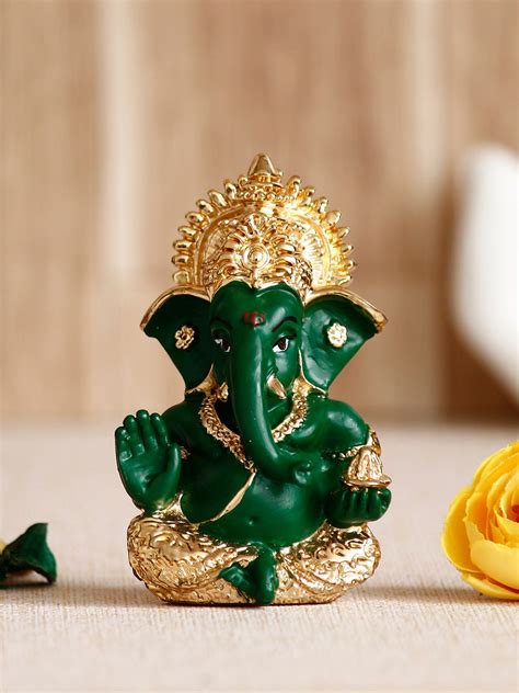 Buy ECraftIndia Green Gold Toned Lord Ganesha Idol Showpiece