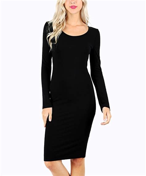 Black Long Sleeve Scoop Neck Bodycon Dress Women Neck Bodycon Dress