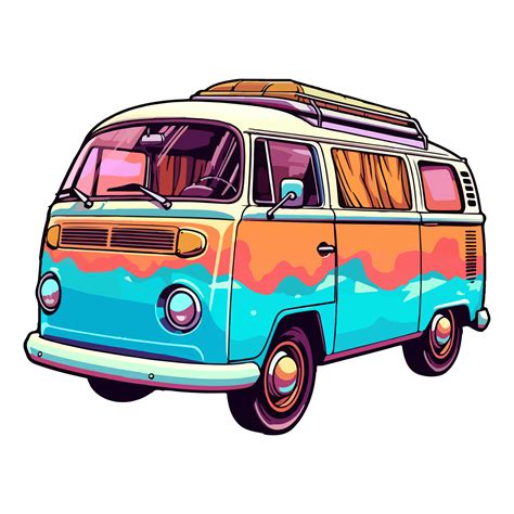 Colorful Retro Minivan Camper Car Modern Pop Art Style Retro Minivan