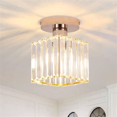 Yansun In Light Gold Square Crystal Semi Flush Mount Ceiling