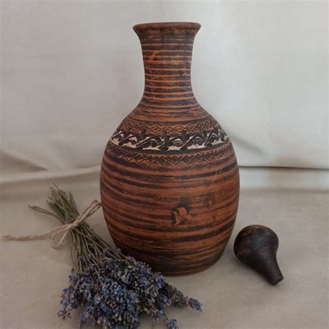 Pottery Bottle Clay Drinks Bottle Bottle With Lid Ceramic Etsy