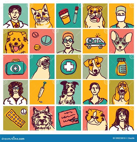 Veterinary Doctors Pets Icons And Objects Set Stock Vector