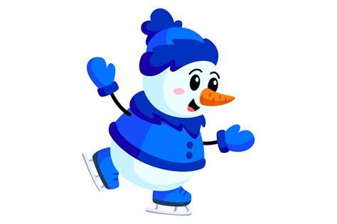 Happy Snowman Ice Skating. Cartoon Winte Graphic by ladadikart · Creative Fabrica