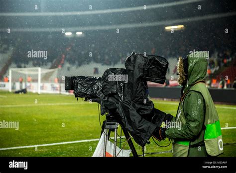 TV camera at the stadium during football matches. television camera ...