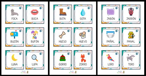 Tarjetas ilustrativas Pares mínimos Actividades de infantil y primaria