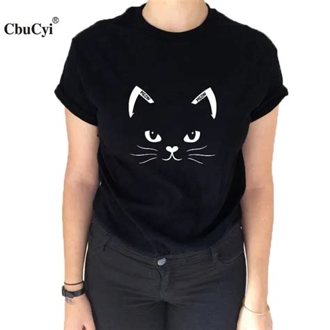 Funny Cat Tshirt Harajuku Cat Face Graphic Tees Women T Shirt Black