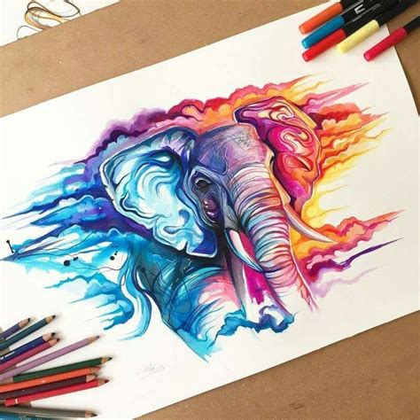 Pin By Hudson Oliveira On Arts Colorful Drawings Elephant Drawing