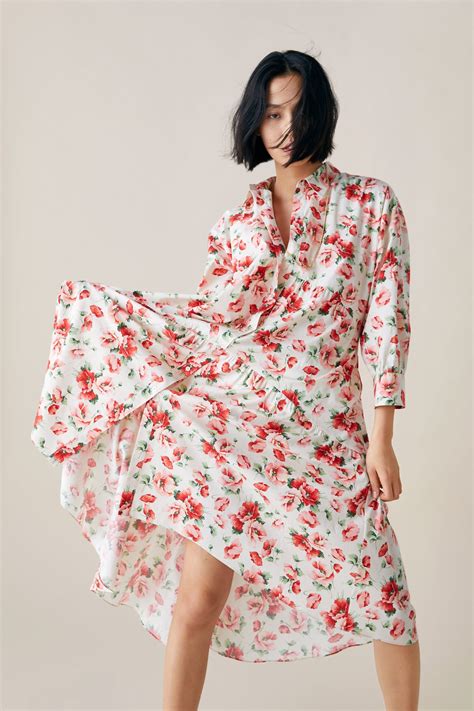 Floral Print Dress Midi Dresses Woman Zara United States Floral Print Dress Print Dress