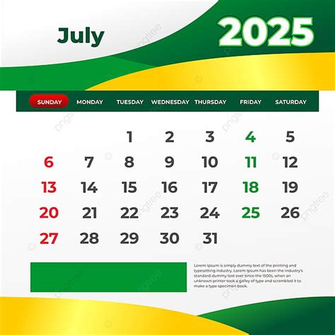 Kalender Hijau Juli 2025 Vektor Templat Untuk Unduh Gratis Di Pngtree