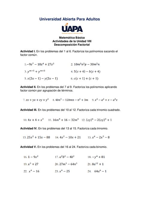 Tarea 8 de matemática Ejercicios de Matemáticas Docsity