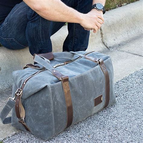 Waxed Canvas Duffel Bag Personalized Weekender For Men Etsy Canvas