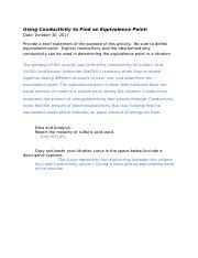 Using Conductivity To Find An Equivalence Point Docx Using