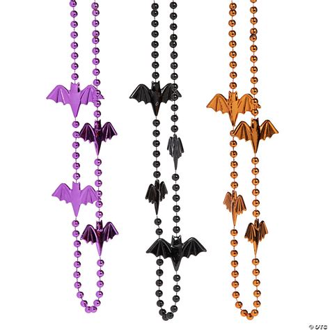 Halloween Bat Mardi Gras Beaded Necklaces - 24 Pc. | Halloween Express