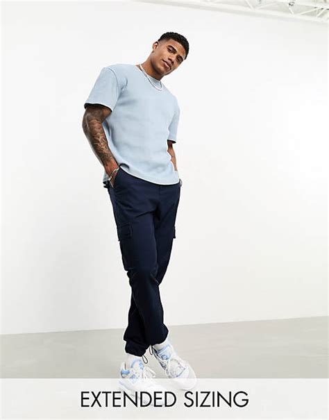 Asos Design Tapered Cargo Trousers In Navy Asos