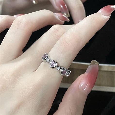 Buy Pink Crystal Irregular Heart Ring For Women Creative Blue Opal