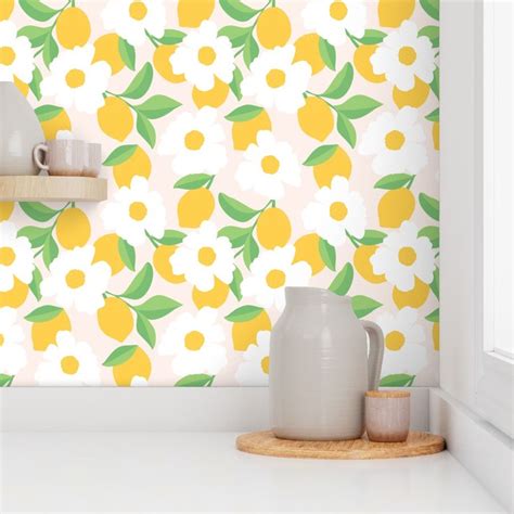 Magnolia Lemons Nude Wallpaper Spoonflower