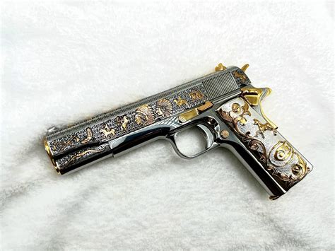 New Colt 1911 Government 38 Super Fully Custom Engraved 24 Carats Gold