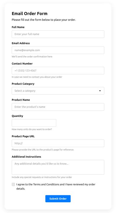 Email Form Templates - Create Online Email Forms for Website