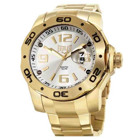 Relogio Everlast Cx Aco E Pulseira Aco Dourado Elister