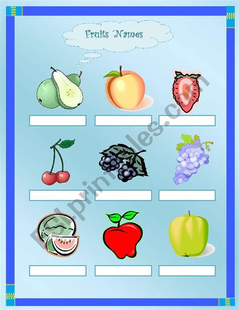 Fruits Names ESL Worksheet By Eleanarodriguez