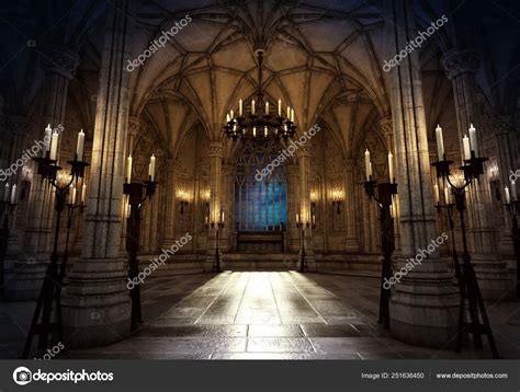 Cgi Illustration Fantasy Castle Cathedral Interior Candlelight Stock ...