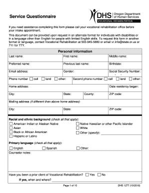 Fillable Online Apps State Or DHS 1277 Service Questionnaire