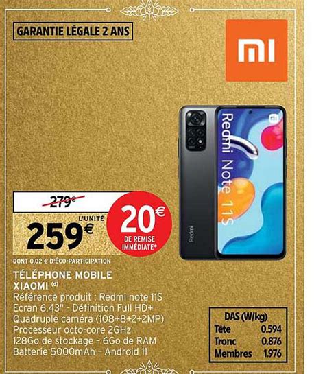 Promo T L Phone Mobile Xiaomi Redmi Note S Chez Intermarch