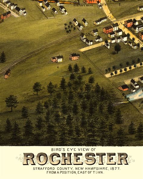 Rochester, NH in 1877 - Bird's Eye View Map, Aerial, Panorama, Vintage ...