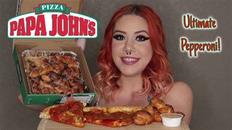 Papa Johns Ultimate Pepperoni Pizza And Garlic Knots Mukbang Eating