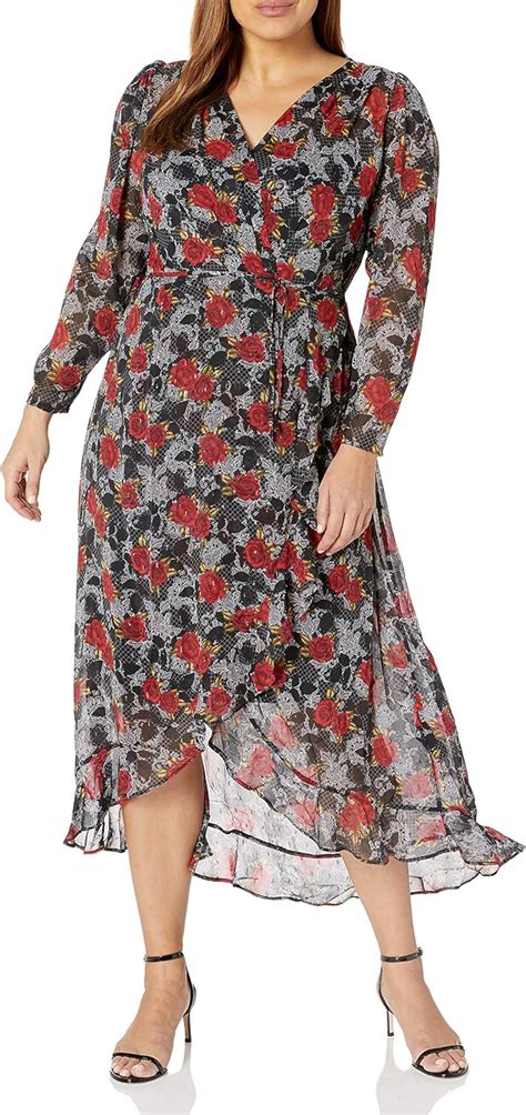 City Chic Women S Apparel Women S Plus Size Flroal Floaty Hi Lo Dress With Wrap Tie Detail