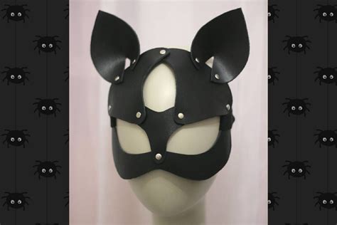 Black Leather Cat Mask Bdsm Sexy Fetish Dark Rock Goth Etsy