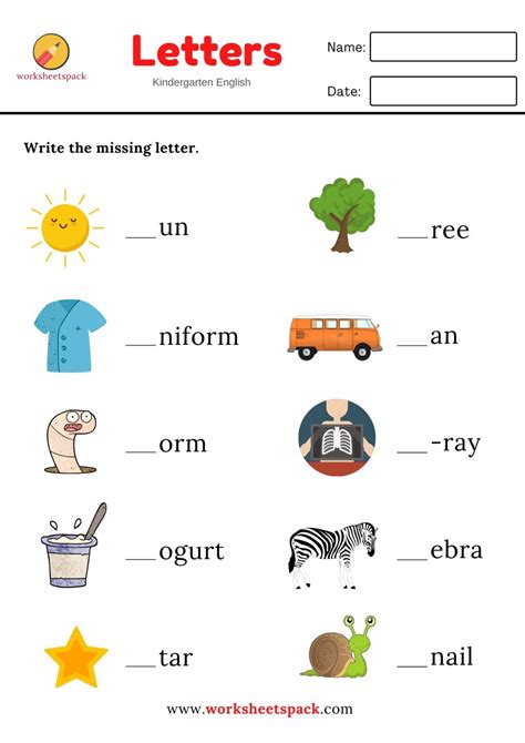 Write The Missing Letter Words With Pictures Free Printable Worksh