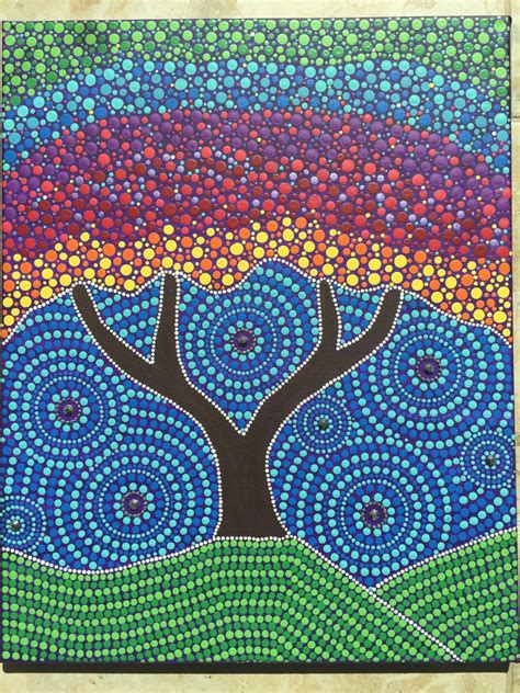 Tree Of Life 16x20 Dot Art Mandala Aboriginal Dot Art Dot Art