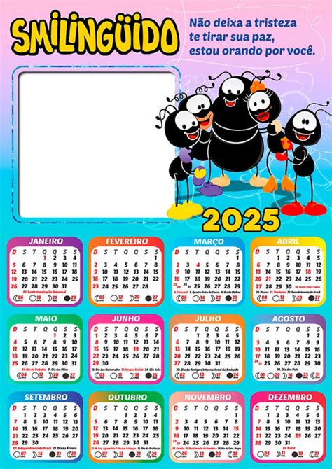 Calendário 2025 Smilinguido Orando por Você em PNG Arte Digital