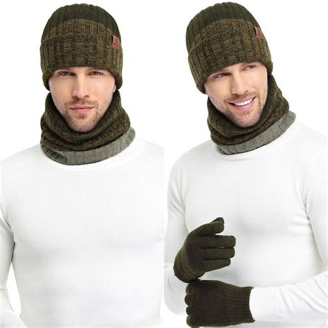 Fantastic Zone Mens Winter Knit Beanie Hat Scarf Touchscreen Gloves Set