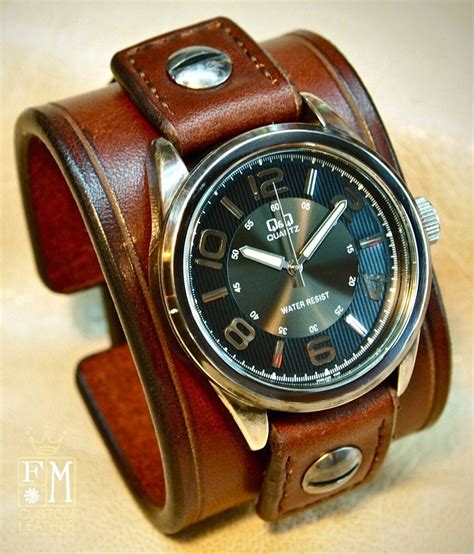 This Brown Leather Cuff Watch Is Made Using Top Quality American