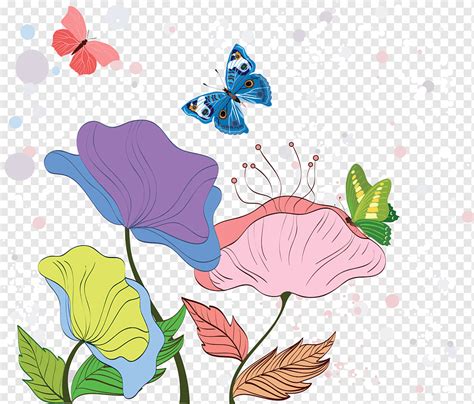 Nature drawing flowers butterflies, png | PNGWing