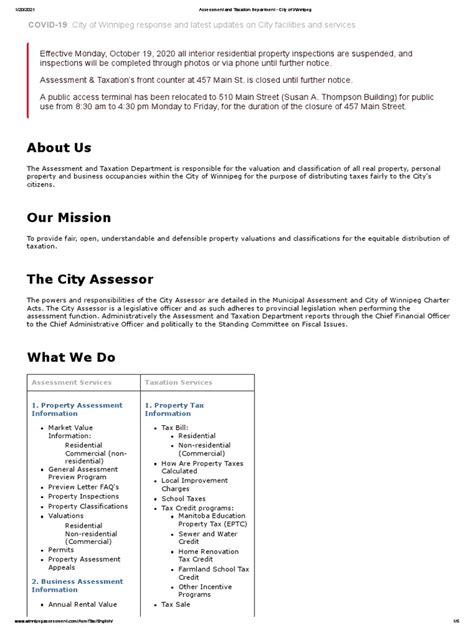 Assessment And Taxation Department City Of Winnipeg Pdf Property Tax Corporate Tax