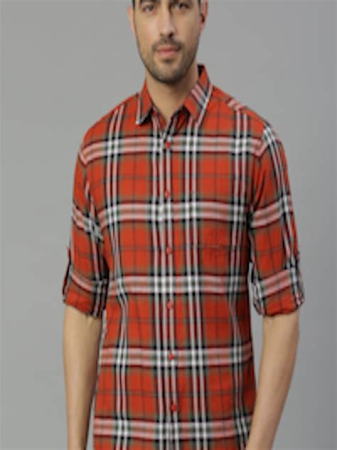 Buy Hereandnow Premium Spread Collar Slim Fit Tartan Checked Pure Cotton