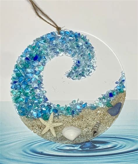 Sea Glass Suncatcher Ocean Crashing Wave Beach Ornament Beach Lover