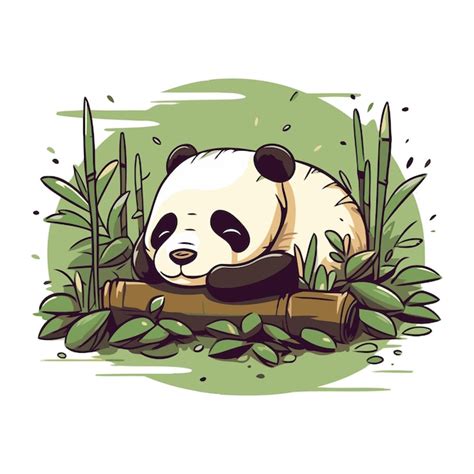 El lindo oso panda sentado en el bambú Ilustración vectorial Vector