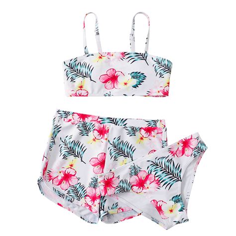 Apexfwdt Girls 3 Piece Swimsuits Sunflower Print Bikini Bathing Suit