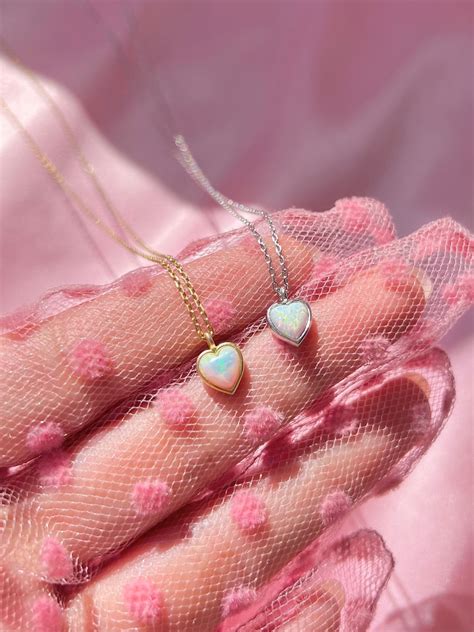 925k Sterling Silver Minimal Opal Heart Necklace White Opal Necklace Minimal Heart Necklace T