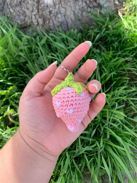 Strawberry Keychain Crochet Strawberry Etsy