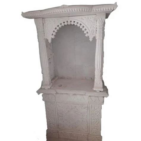 Rectangular Base Carved White Indoor Marble Temple For Home Size